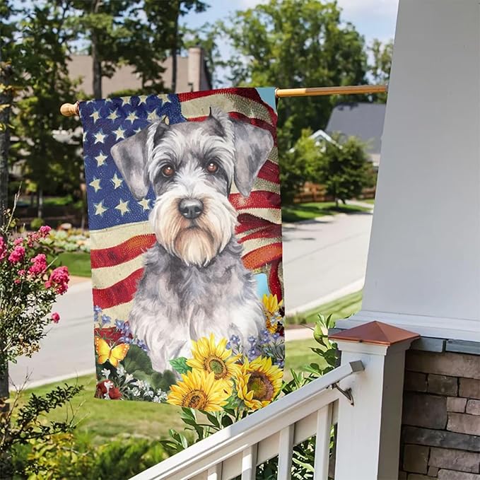 Schnauzer American Patriotic Dog Flag Garden Flag Welcome Party Outdoor Outside Decorations Picks Home House Garden Yard Decor 12x18 Inch
