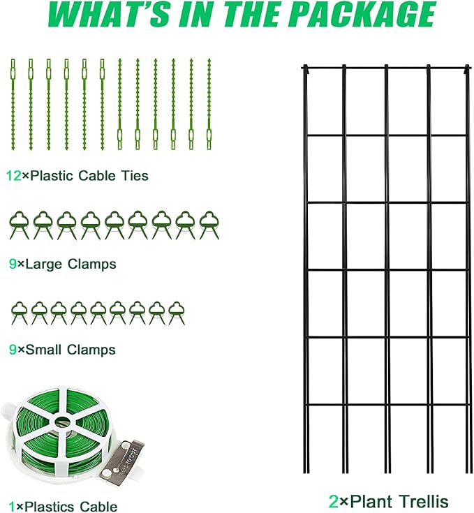 DoCred Cucumber Trellis, 2 Pack Foldable A Frame Trellis for Raised Bed Climbing Plants, Vegetables, Includes Plant Support Clips, Twist Ties, Plastic Ties- Made from PVC-Coated Steel