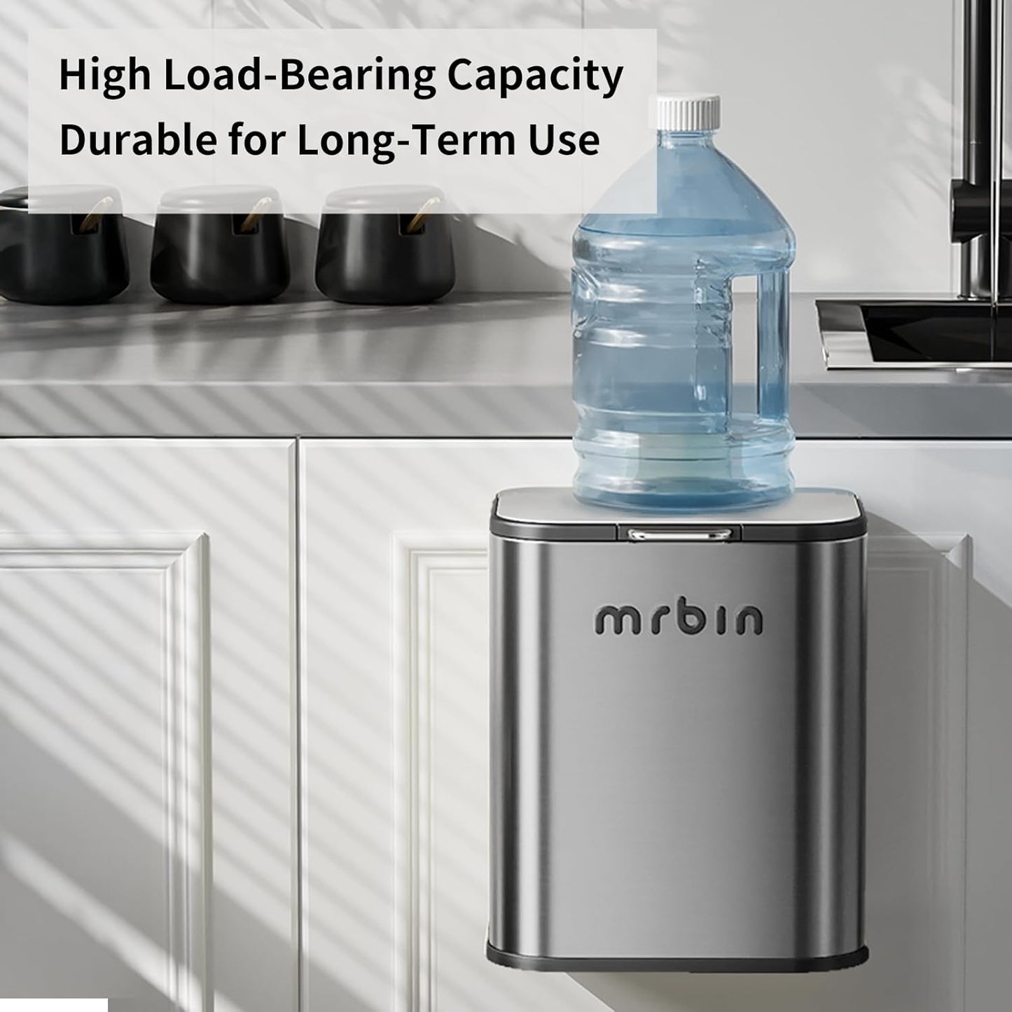 MRBIN Kitchen Stainless Steel Compost Bin with Lid Countertop, 6l / 1.6gal Small Indoor Hanging Trash Can for Cabinet Door, Small Under Sink Food Scraps Garbage Pail, Eclipse-Grey