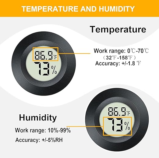 2 Pack Mini Digital Hygrometer Thermometer Gauge, Indoor Outdoor Temperature Humidity Meter for Greenhouse Humidors Incubators Reptile Terrarium Jars, Fahrenheit (℉) or Celsius(℃) (2)