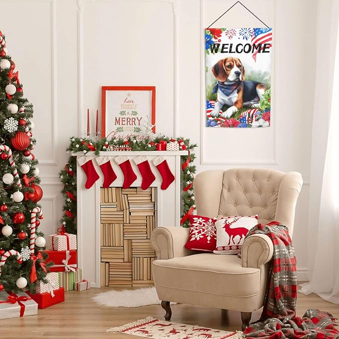 Beagle Dog Independence Day Patriotic American Dog Garden Flag Welcome Party Outdoor Outside Decorations Picks Home House Garden Yard Decor 12x18 Inch