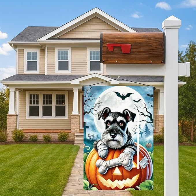 Winter Halloween Witch Dog Garden Flag 12x18 Inch Double Sided Polyester Yard Flag