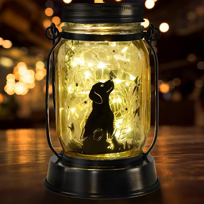 Dog Solar Lanterns Dog Lover Gifts for Women Men Dog Lovers Gifts Hanging Dog Lanterns with Stake for Yard Lawn Garden Decor Waterproof Dog Lights Torches