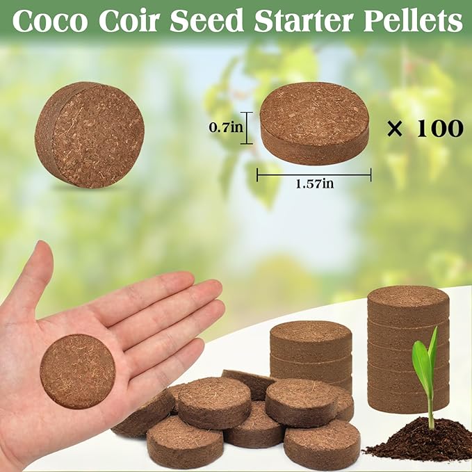 ZeeDix 100 Pcs (40mm) Compressed Coco Coir Fiber Potting Soil Seed Starters - Organic Coco Coir Pellet Fiber Soil for Planting Bonsai, Herbs, Plants, Flowers and Vegetables
