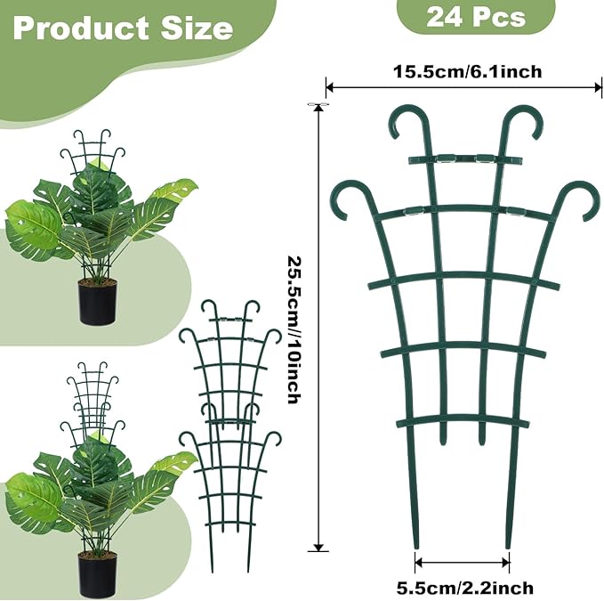 24 Pcs Plant Trellis Indoor, Stackable Plant Trellis for Climbing Plants Indoor, Small Plant Climbing Trellis for Potted Plants Plastic Climbing Plant Support Trellis for Houseplant