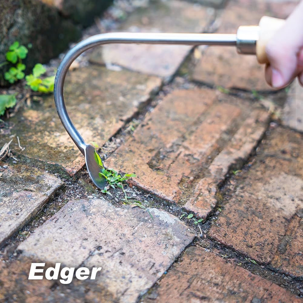 Berry&Bird Weed Puller, Crack Weeder Cultivator Garden Hand Tool, Durable Curved Head Hook & Wooden Handle, Garden Digging, Edging, Planting Remover for Patio Lawn Yard Moss Terrace Paving
