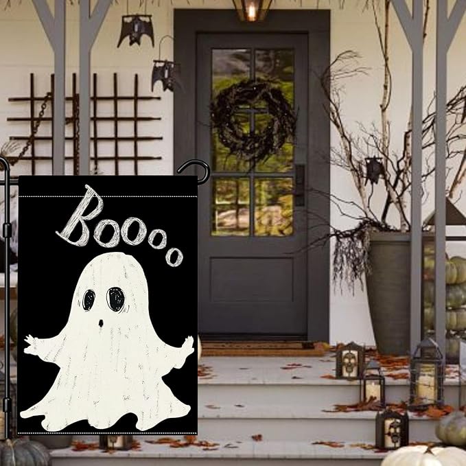 Halloween Ghost Garden Flag 12x18 Inch Double Sided Outside Boo Black Holiday Yard Outdoor Decoration
