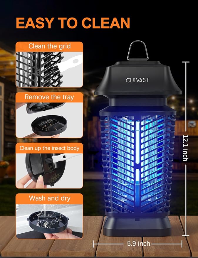 CLEVAST Bug Zapper Outdoor - Electric Mosquito Zapper Indoor, Fly Traps with UV Light, Waterproof Flying Killer 4200V Insects Lamp for Patio, Yard, Garden, Porch