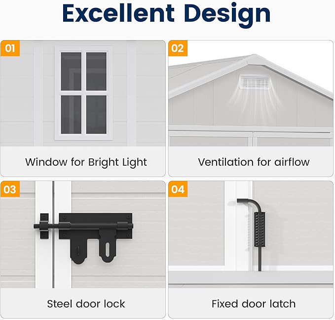 UDPATIO Outdoor Storage Shed 8 x 10 FT, Resin Garden Sheds with Floor Plastic Patio Outdoor Storage with Lockable Door for Tool, Bike, Garbage Sandstone