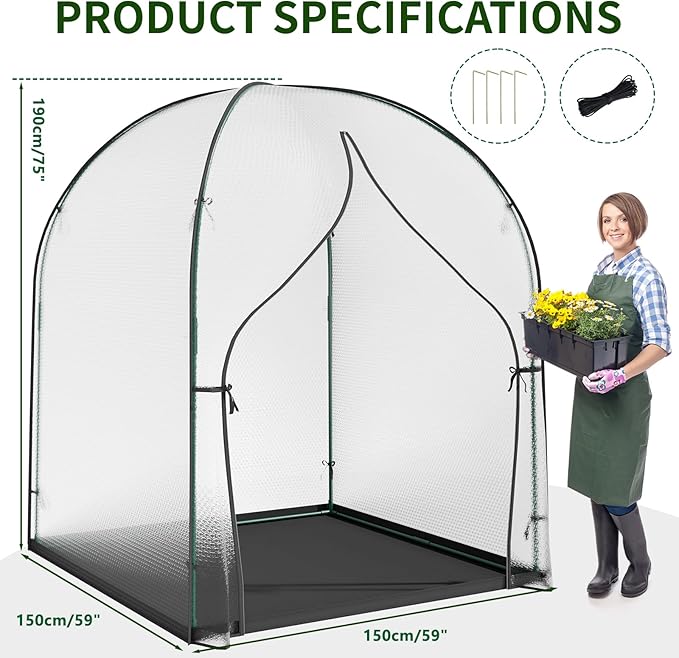 SUNYRISY Greenhouse for Outdoors and Indoor, Bubble Film Small Mini Green House for Outside, Portable Grow Tent Plant Cover with Waterproof Pad and Zippered Door, 59" L x 59" W x 75" H