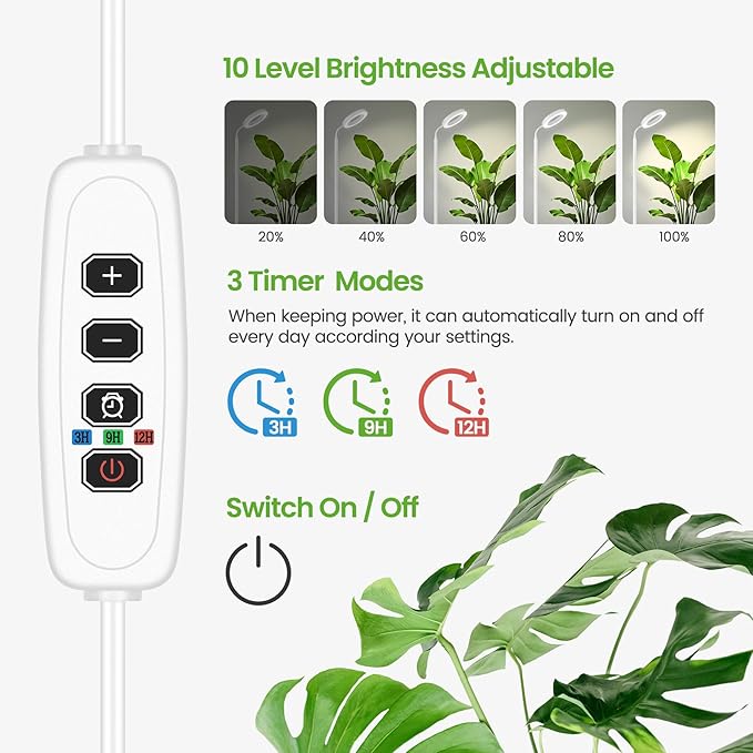 Grow Lights for Indoor Plants,Floor Lamp with 63IN Stand,Full Spectrum,10 Dimming,Halo Ring Warm Light, 3/9/12H Timer,Height Adjustable,Metal Stable Base Growing Light for Tall Small Plant