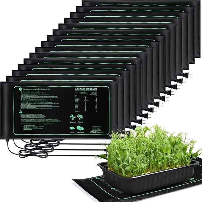 ROCEEI 16 Pack Durable Seedling Heat Mat 10 x 20.75 Waterproof Plant Heating Pad Warm Hydroponic Grow Mat for Greenhouse Grow Seed Starting Plant Germination (Black,Green)