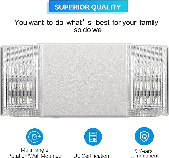 Spectsun 6 Packs Hardwired Emergency Exit Light Fixtures for Business, with Battery Backup, Two Head Adjustable LED Emergency Lighting, UL 924 Certified，AC 120/277V.