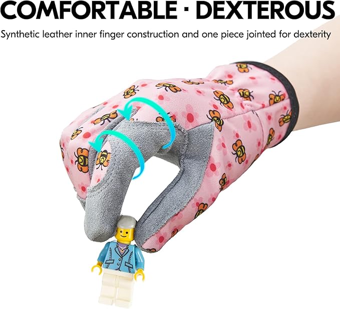 Vgo... 1-Pair Age 4-5 Kids Gardening Gloves,Children Yard Work Gloves,Toddlers,Boys,Girls (Size S, Pink Bee, KID-MF7362)