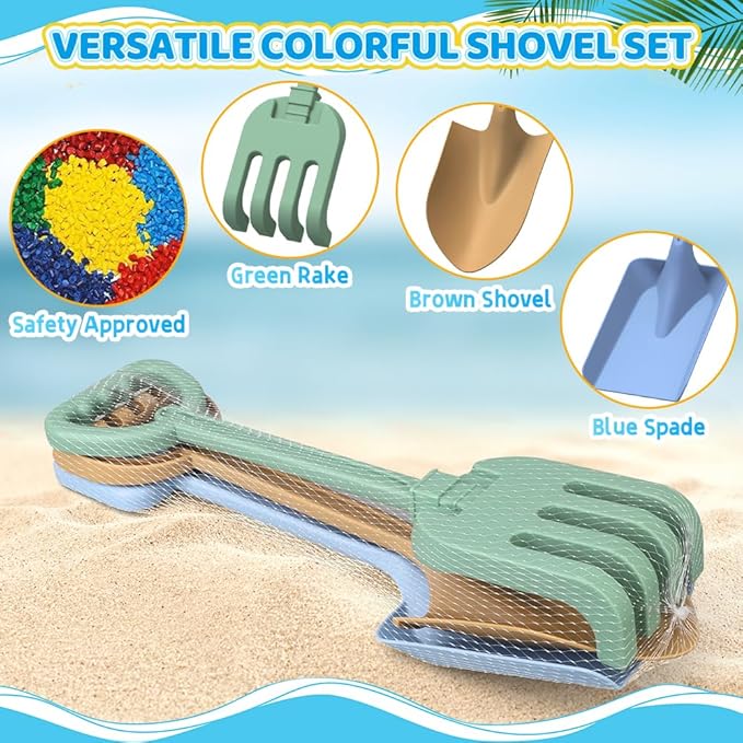 Dilabnba Heavy Duty Kids Snow Beach Shovels, Sand Shovels for Garden,Large Beach Spade Scoop Rake for Kids Toddlers, Long Handle ABS Plastic Shovel for Digging Snowing 3 PCS