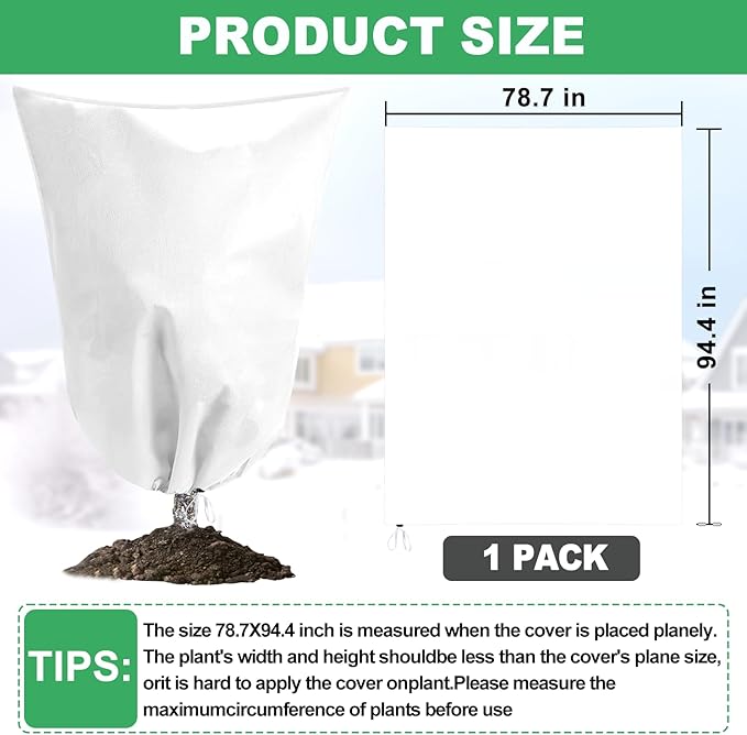 Plant Covers Freeze Protection with Zipper Drawstring, 78.7" X 94.4" Fig Tree Covers for Winter Frost Cloths for Outdoor Plants Bags, Large Shrub Trees Jacket Covers for Winter Cold Weather