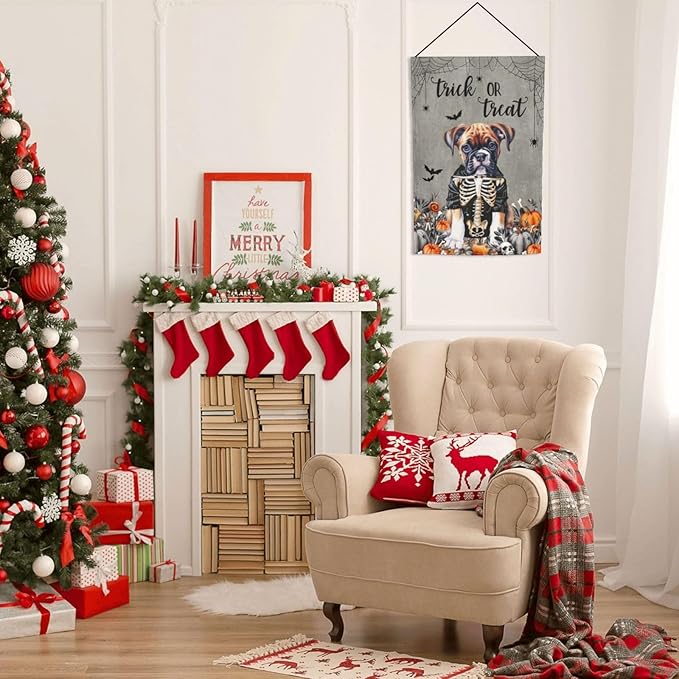 Halloween Boxer Dog Bat Pumpkin Garden Flag Welcome Party Outdoor Outside Decorations Picks Home House Garden Yard Decor 12x18 Inch