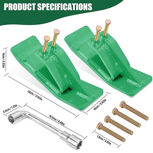 Tractor Bucket Protector(Upgraded Version), 2Pcs Ski Edge Protector, Turf Tamer Skid Protector with Grade8.8 Double Lock Nuts and Bolts, Heavy Duty Steel for Snow Removal Spreading Gravel,Green