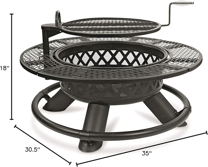 CASTLECREEK 47" Fire Pit BBQ Grill Outdoor Wood Burning Steel Log Firepit for Camping, Grilling, Smores, Yard, Cooking Outside, Barbecue, Bonfire Wilderness