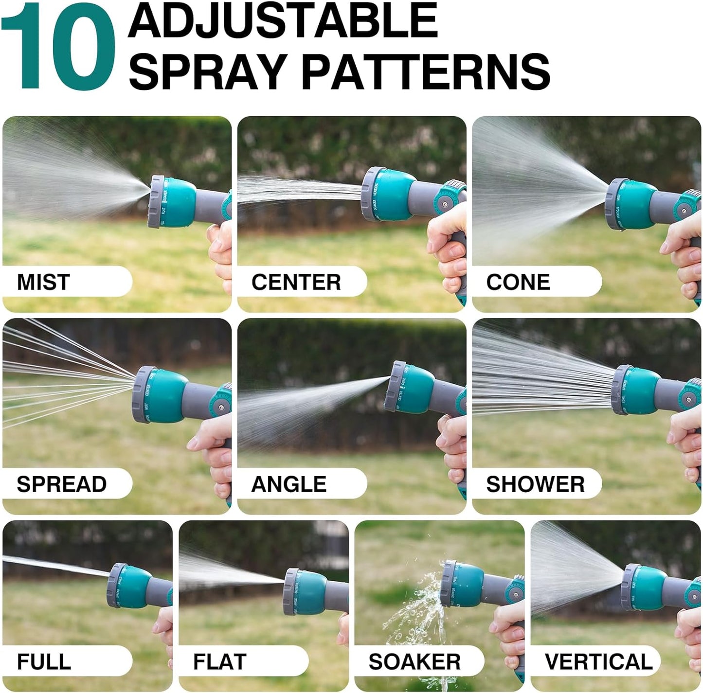 Garden Hose Nozzle, Water Hose Nozzle Heavy Duty, Hose Sprayer Nozzle with 10 Adjustable Patterns, Spray Nozzles for Garden Hose, Hose Sprayer Thumb Control for Plants, Lawn, Garden, Car, Pet
