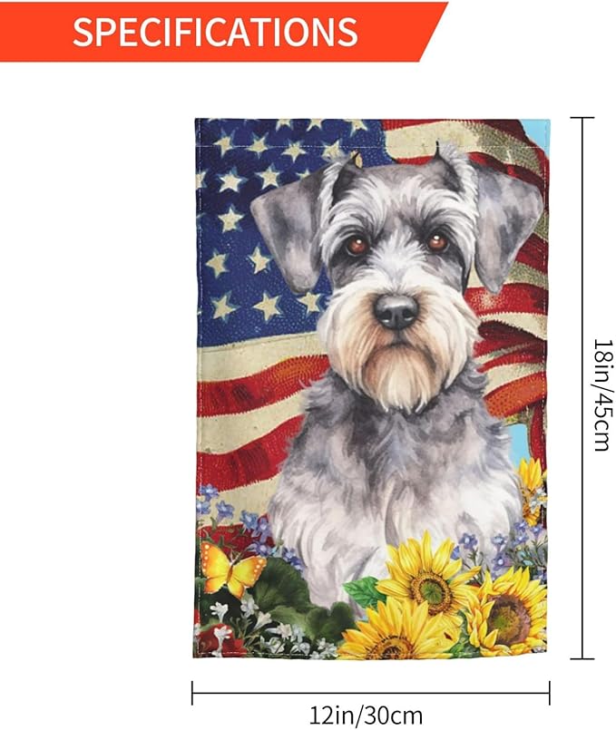 Schnauzer American Patriotic Dog Flag Garden Flag Welcome Party Outdoor Outside Decorations Picks Home House Garden Yard Decor 12x18 Inch