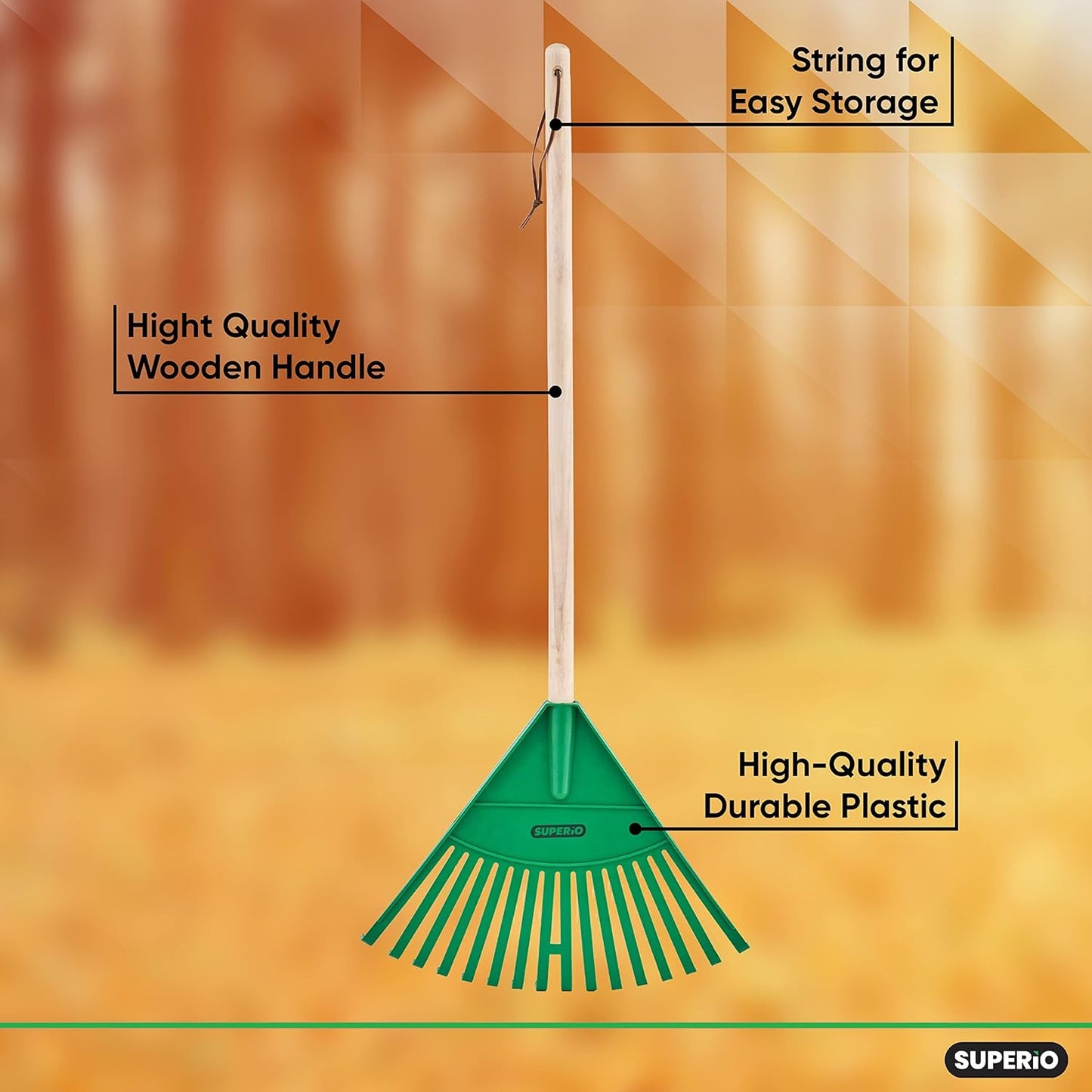 Superio Kids Rake with Hardwood Handle, Gardening and Lawn Care Tools for Kids, Sweep Leaves and Tidying Up The Garden, Plastic Tines and Heavy Duty Wooden Handle 34" 3 Pack