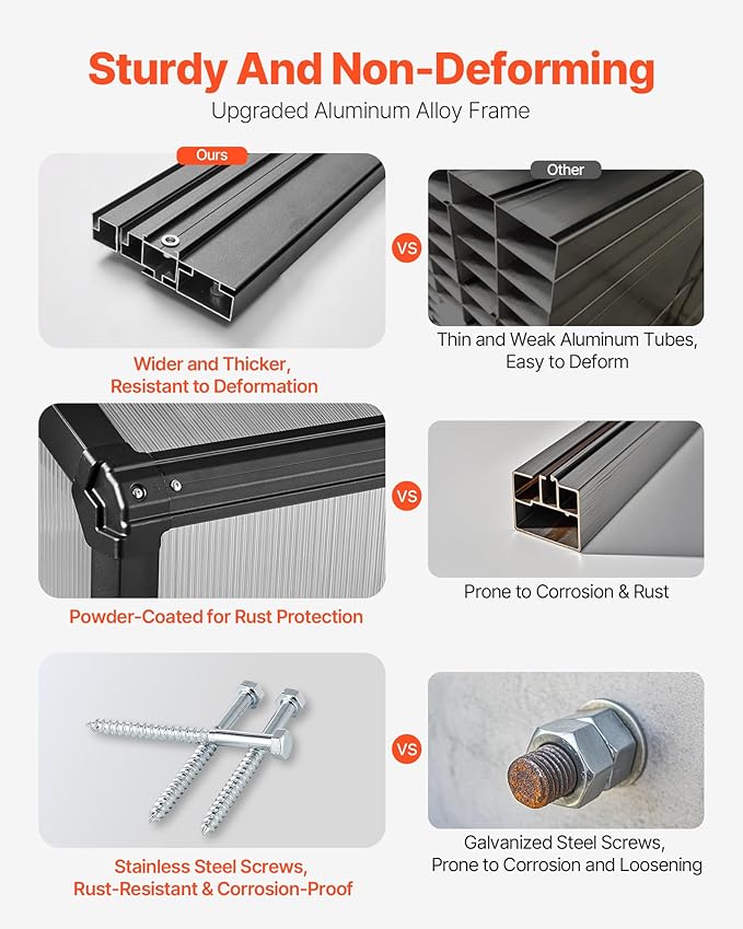 VEVOR Polycarbonate Greenhouse, 8 x 12 Ft, Outdoor Greenhouse with 2 Vent Windows, Pavilion Styled Greenhouse with Hinged Door, Aluminum Large Walk-in Greenhouse Kit for Outside Garden Backyard
