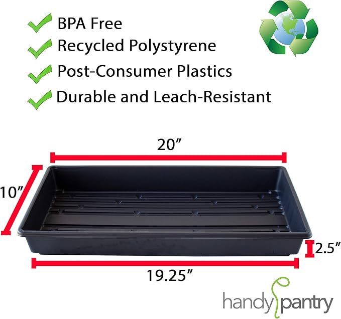 5-Pack 1020 Garden Growing Trays without Drain Holes - 10" x 20" Plastic Plant Trays No Holes - Wheatgrass Sprouting Tray, Microgreens Seed Tray, Hydroponic Trays, Nursery Flats, & Greenhouse Supplies