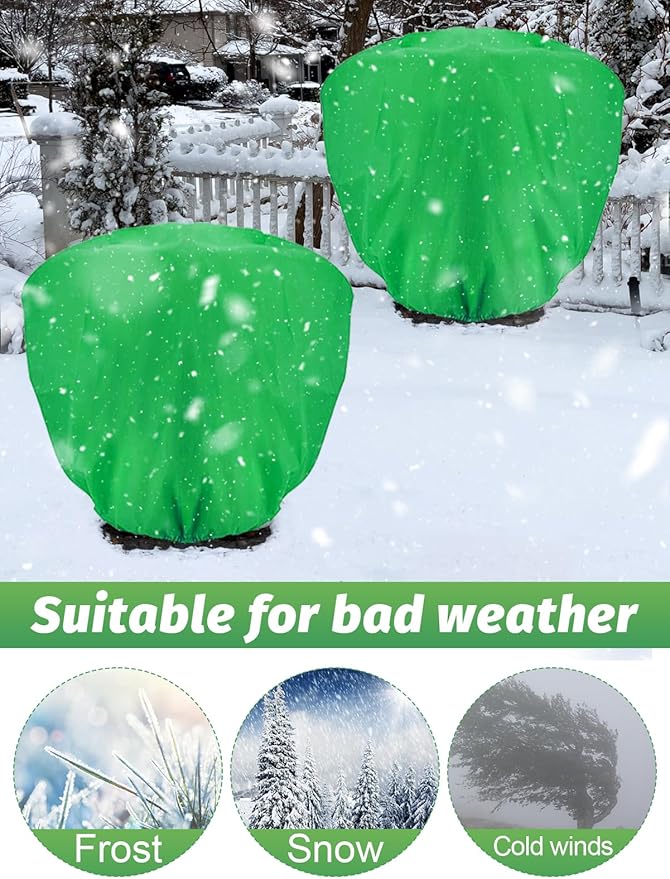 ANPHSIN 6 pcs Frost Protection Plant Covers - 39.3in x 39.3in Shrub Tree Plant Protection with Drawstring, Frost Cloth Wraps Blanket Freeze Bags for Winter Outdoor Garden Potted Plants Green
