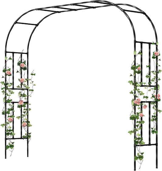 Twira Garden Arch Trellis, 7.9FT(240cm) Metal Garden Arbor Trellis for Climbing Plants Outdoor, Large Wedding Arch for Ceremony, Black Garden Archway Trellises Decoration for Lawn, Patio, Backyard