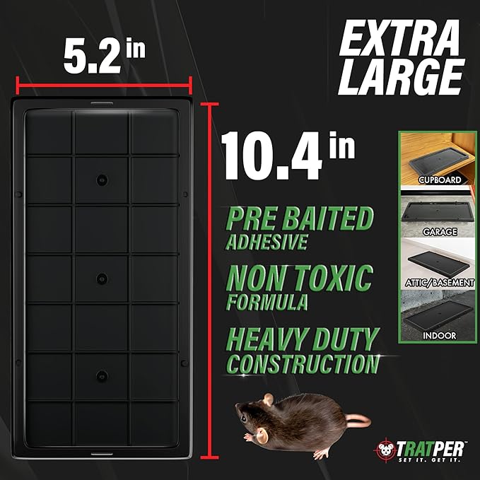 Glue Traps for Mice,Rat,Mouse,Snake,Lizard,Insect. 10 Pack. Extra Strength,Pre-Baited Adhesive.Heavy Duty Plastic Tray.Non-Toxic,Chemical-Free Pest Control for Home. 10Pack