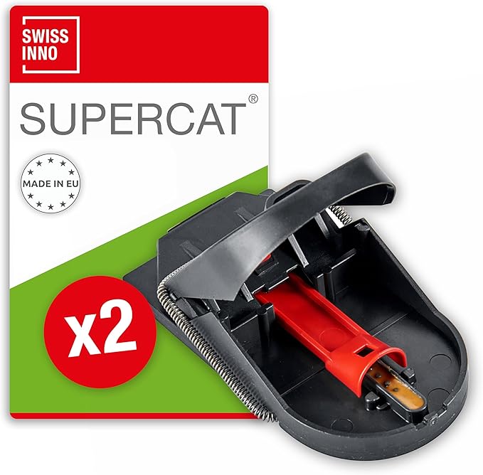 SWISSINNO Mousetraps & Mice Trap for Home - PRO SuperCat - 2 Traps – Pre-Baited Snap Traps with Precision Trigger – Instant Catch & Kill – Indoor & Outdoor Use – Easy Set No-Touch Disposal