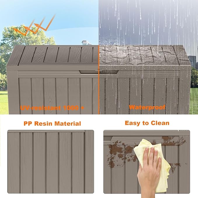 80 Gallon Resin Deck Box, Lockable Outdoor Storage Box for Patio Cushions Storage Furniture,Garden Tools, Pool Supplies, Weatherproof and UV Resistant- Grey (80 Gallon)
