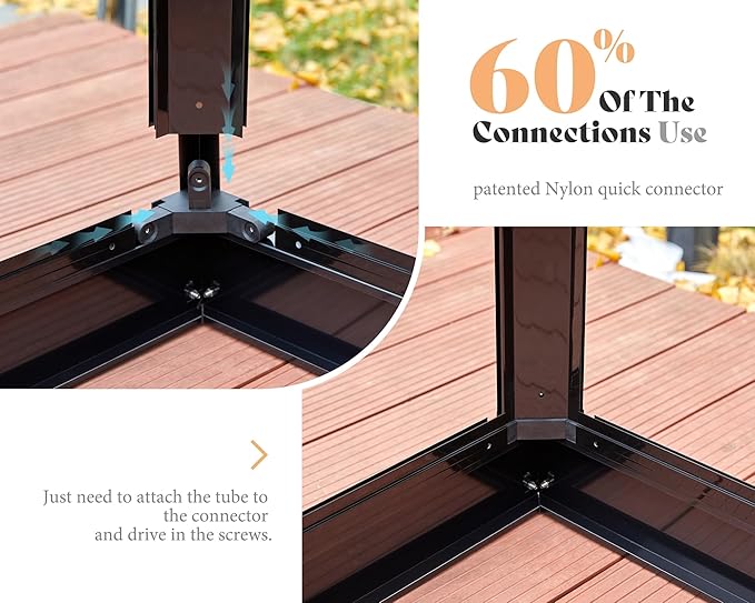 AMERLIFE 12x13.5x9 FT Hybrid Polycarbonate Greenhouse with Quick Connector Fast Assembly Clear Panels, Walk-in Large Aluminum Greenhouses for Outdoors, Swing 2 Doors 4 Vents, Black