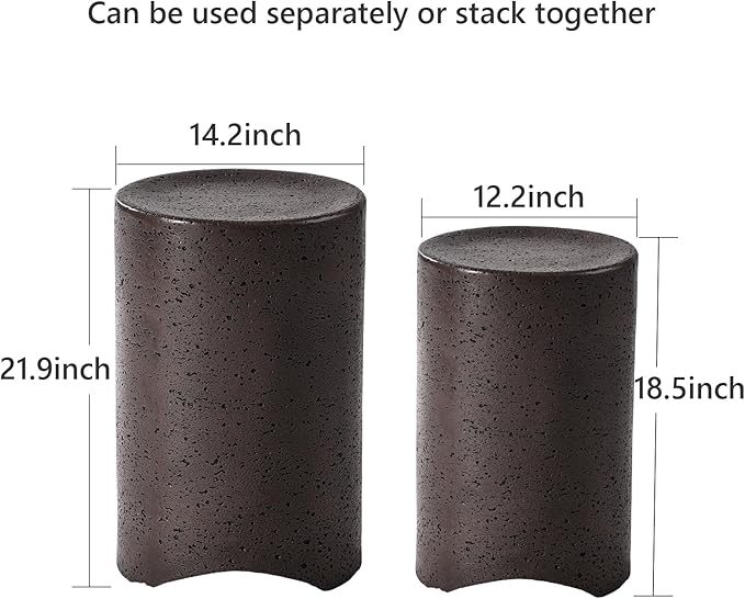 COSIEST Concrete Side Table, Set of 2 Round Outdoor Side Tables, Decorative Garden Stools for Indoor Outdoor, Accent Table Patio Side Table End Table w Spotted, Nesting, Brown