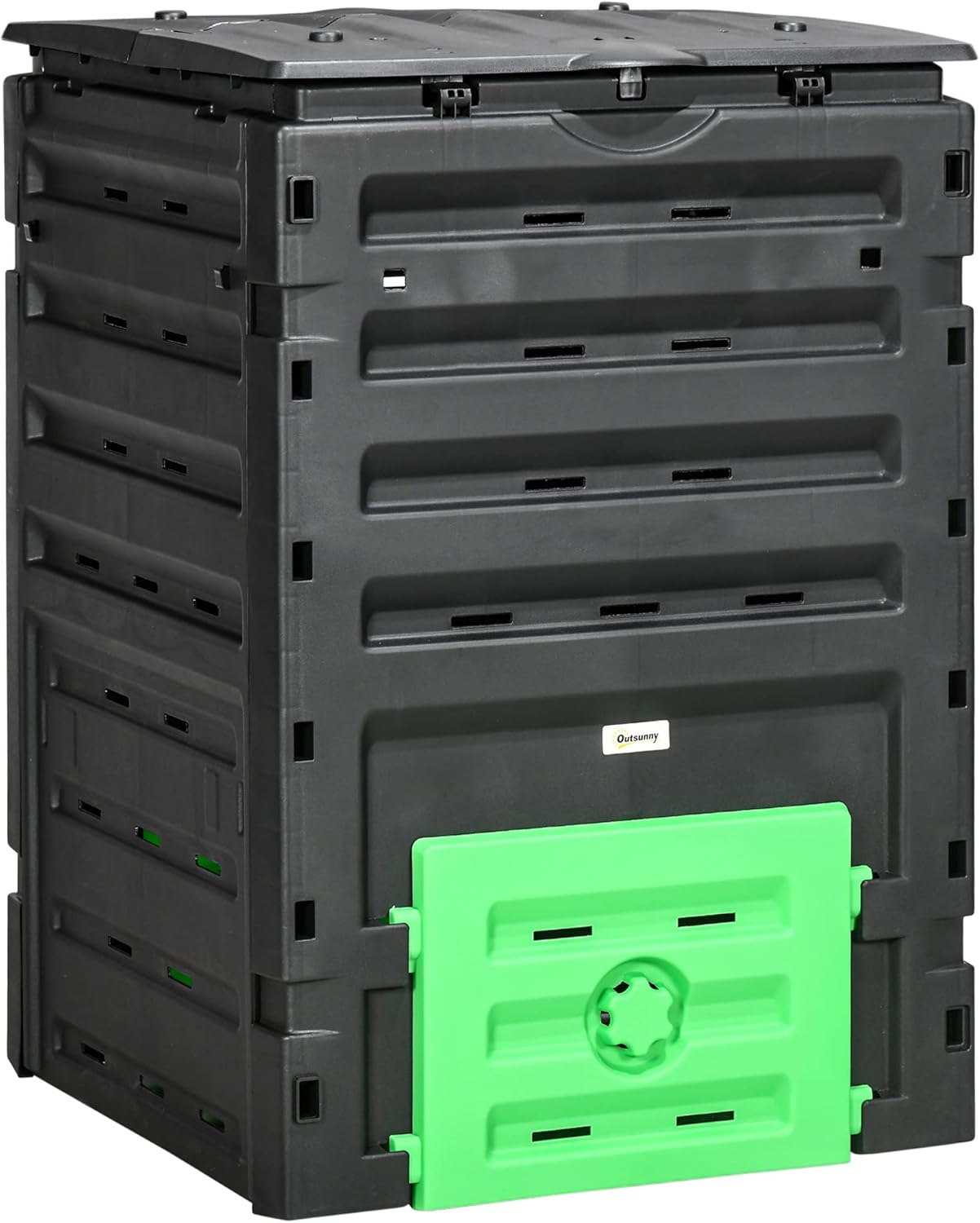 Outsunny Garden Compost Bin, 120 Gallon (450L) Garden Composter, BPA Free, with 80 Vents and 2 Sliding Doors, Lightweight & Sturdy, Fast Creation of Fertile Soil, Black