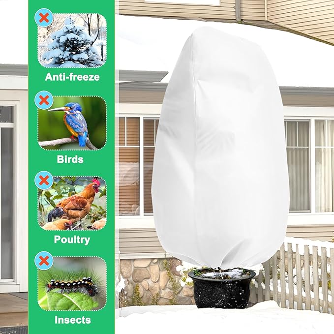 DQS 2 Pack Plant Covers Freeze Protection, 39.3" x39.3" Winter Frost Protection Blankets Frost Cloth,Suitable for Outdoor Winter Frost, Cold Weather, shrubs, Trees, Jackets, and coverings