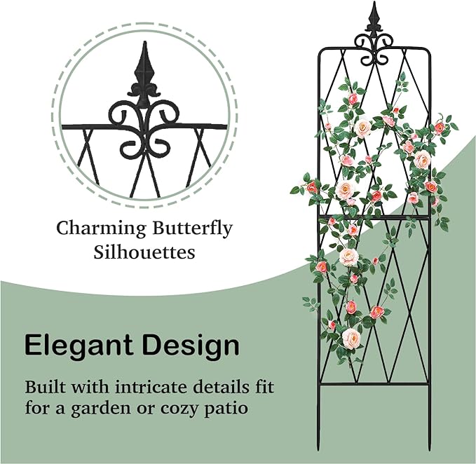 Garden Trellis for Climbing Plants Outdoor, Metal Garden Trellises, Decorative Garden Fencing Flower Trellis with Durable Powder Coating for Vines Plant Rose, Vegetable Support, Black (4, Pattern-A)