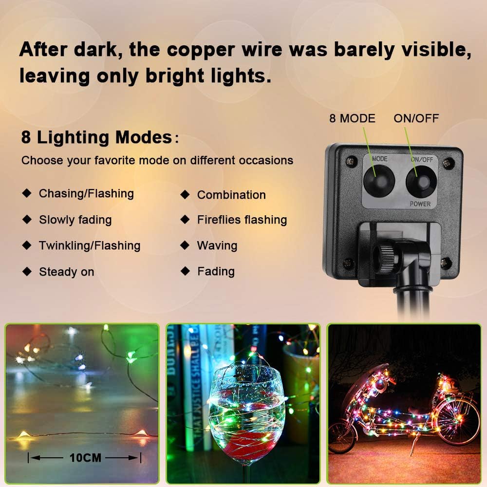 Brizled 2 Pack Each 200 LED 66ff Multicolor Solar Christmas Lights, Colored Solar String Lights 8 Modes Twinkling Fairy Lights with Memory Waterproof Twinkle Lights for Outdoor Garden Party Tree Decor