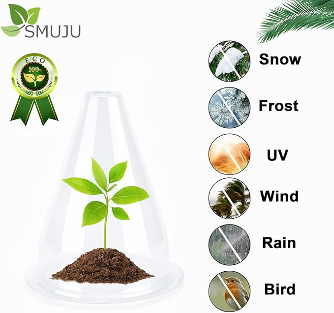 【24 Pieces】 Garden Cloches for Plants, Plant Cover Plant Protectors Transparent Bell Jar Cloches Protection Plants from Birds, Slugs, Frost, Freeze Weather, 7.8" D x 9.4" H, Transparent