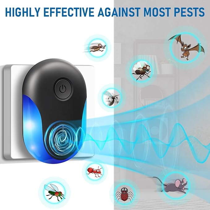 2025 Upgraded Version Ultrasonic Repeller 6 Pack, Indoor Ultrasonic and Repellent for Pest Insect, Roach, Rodent, Mouse, Bugs, Ant, Mosquito, Mice, Spider, Electronic Plug in Pest Control (6)