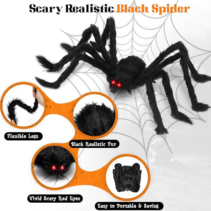 Halloween Giant Spider Decorations: 12/20/30/35/49 Inches Large Fake Scary Hairy - 5PCS Huge Plush Toy Props for Indoor Outdoor Creepy Lawn Garden Decor Black