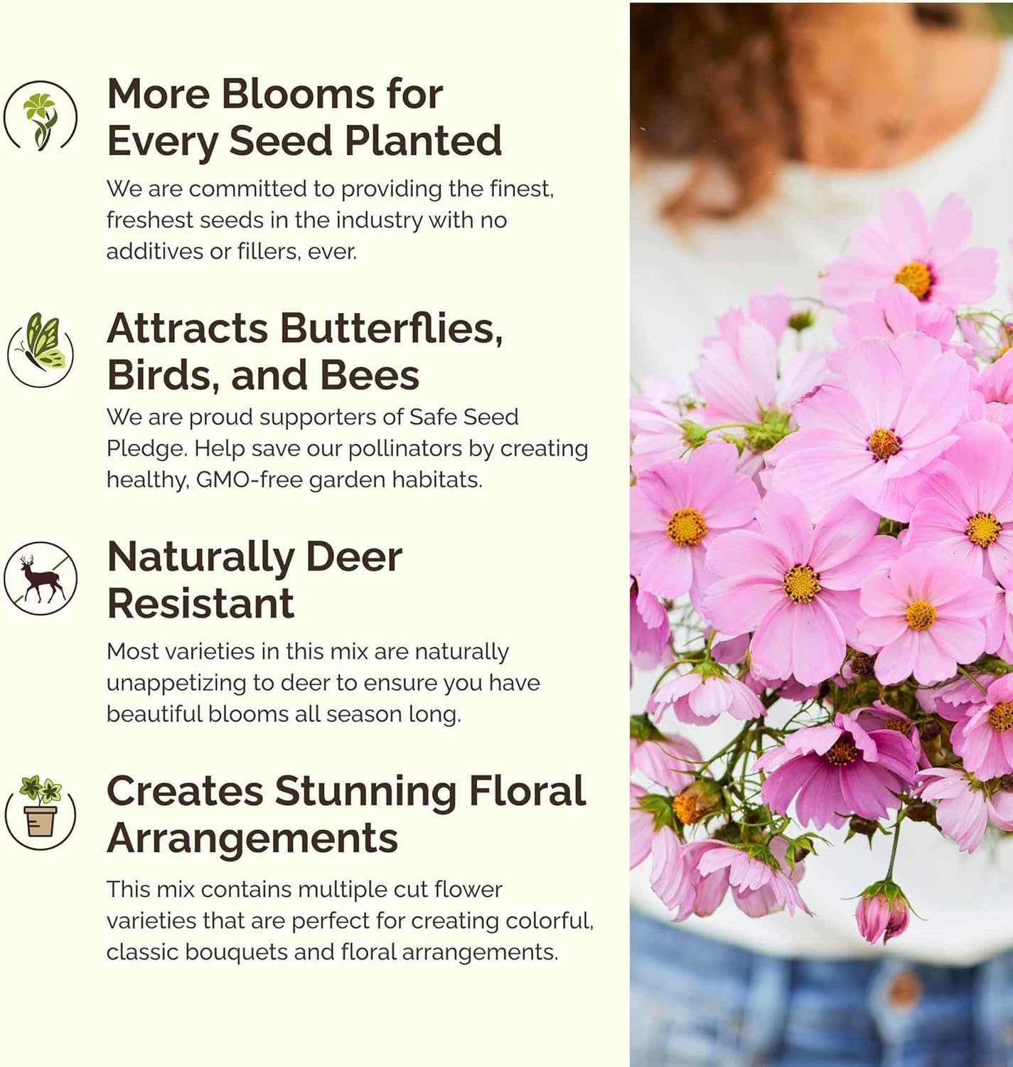 Eden Brothers Pretty in Pink Wildflower Mixed Seeds for Planting, 1/4 lb, 120,000+ Seeds with Candytuft, Rose Mallow | Attracts Pollinators, Plant in Spring or Fall, Zones 3, 4, 5, 6, 7, 8, 9, 10