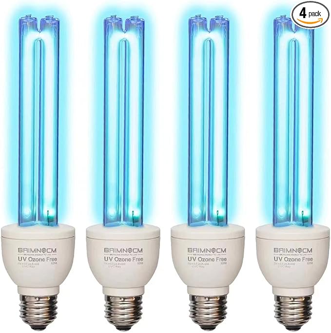 BAIMNOCM UV Light Bulb Ozone Free, UVC Lamp 25 Watt, 254nm Weavelength UV-C lamp E26 Base 4 Count