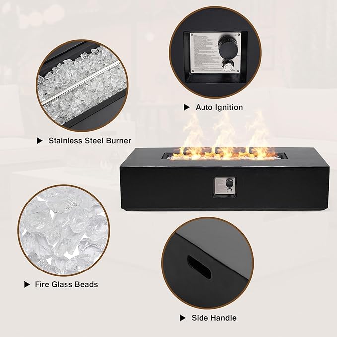 2-Piece Outdoor Propane Fire Pit Table Set – Premium Marble-Like MgO Finish, 56-Inch Gas Fire Table with Tank Table for Patio, Garden & Backyard, Includes Rain Cover & Glass Beads