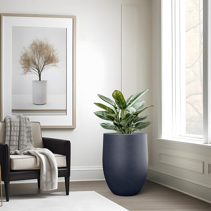 Kante Tall Concrete Planter, 21.7-Inch Height Charcoal Large Indoor Outdoor Plant Pot with Drainage Hole for Patio Garden Home, Modern Decor for Flowers and Tree