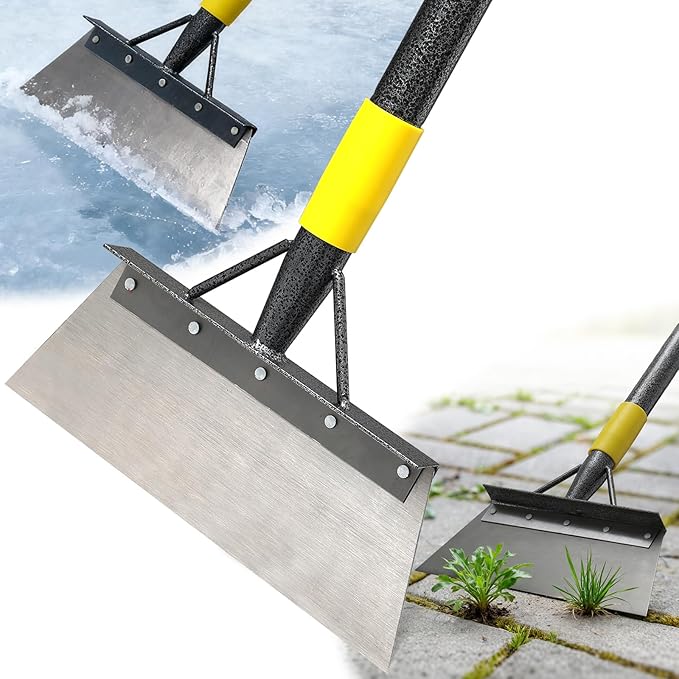 Floor Scraper Long Handle - Ice Removal Tool, Multifunctional Garden Cleaning Flat Shovel, 74" Weed Scraper Heavy Duty Sharp Blade for Lawn Edging,Sidewalk Weeding,Driveway Steps Snow Shovel