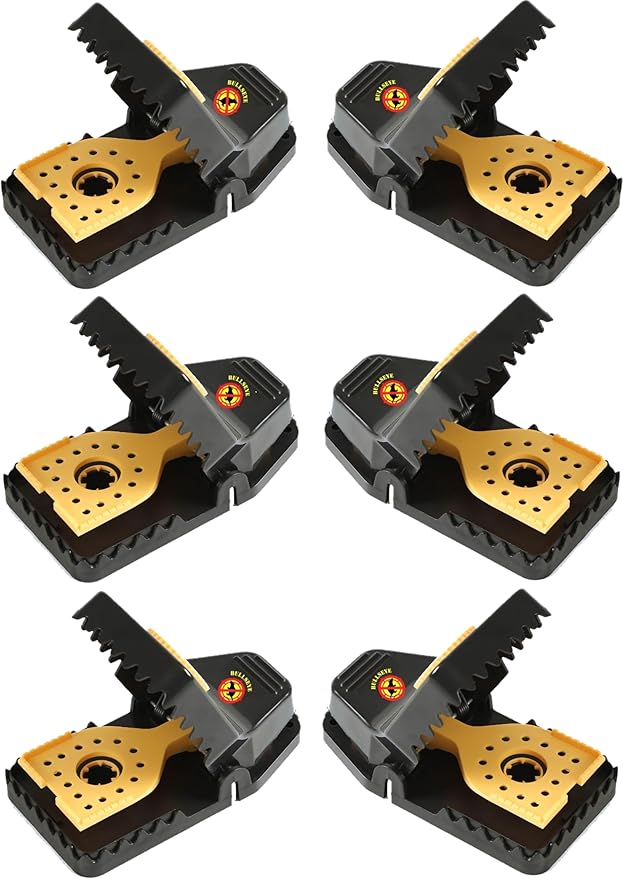 Bullseye - 6 Pack - Rat Traps - Indoor/Outdoor, Reusable, Easy Setup, Powerful Stainless Steel Spring, Tough ABS Body. Set Traps Safely Without Getting Snapped. Great for Rats, Chipmunks & Rodents