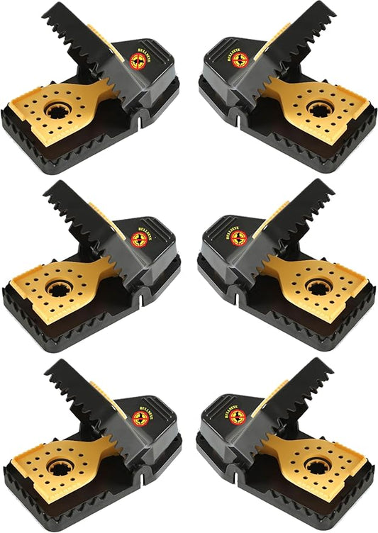 Bullseye - 6 Pack - Rat Traps - Indoor/Outdoor, Reusable, Easy Setup, Powerful Stainless Steel Spring, Tough ABS Body. Set Traps Safely Without Getting Snapped. Great for Rats, Chipmunks & Rodents