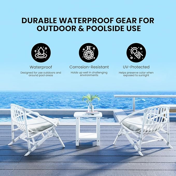 2-Tier Outdoor Side Table, 16" Adirondack Small Side Table All Weather Resistant, Patio End for Outside or Indoor, Patio, Yard, Pool, Porch, Garden, White